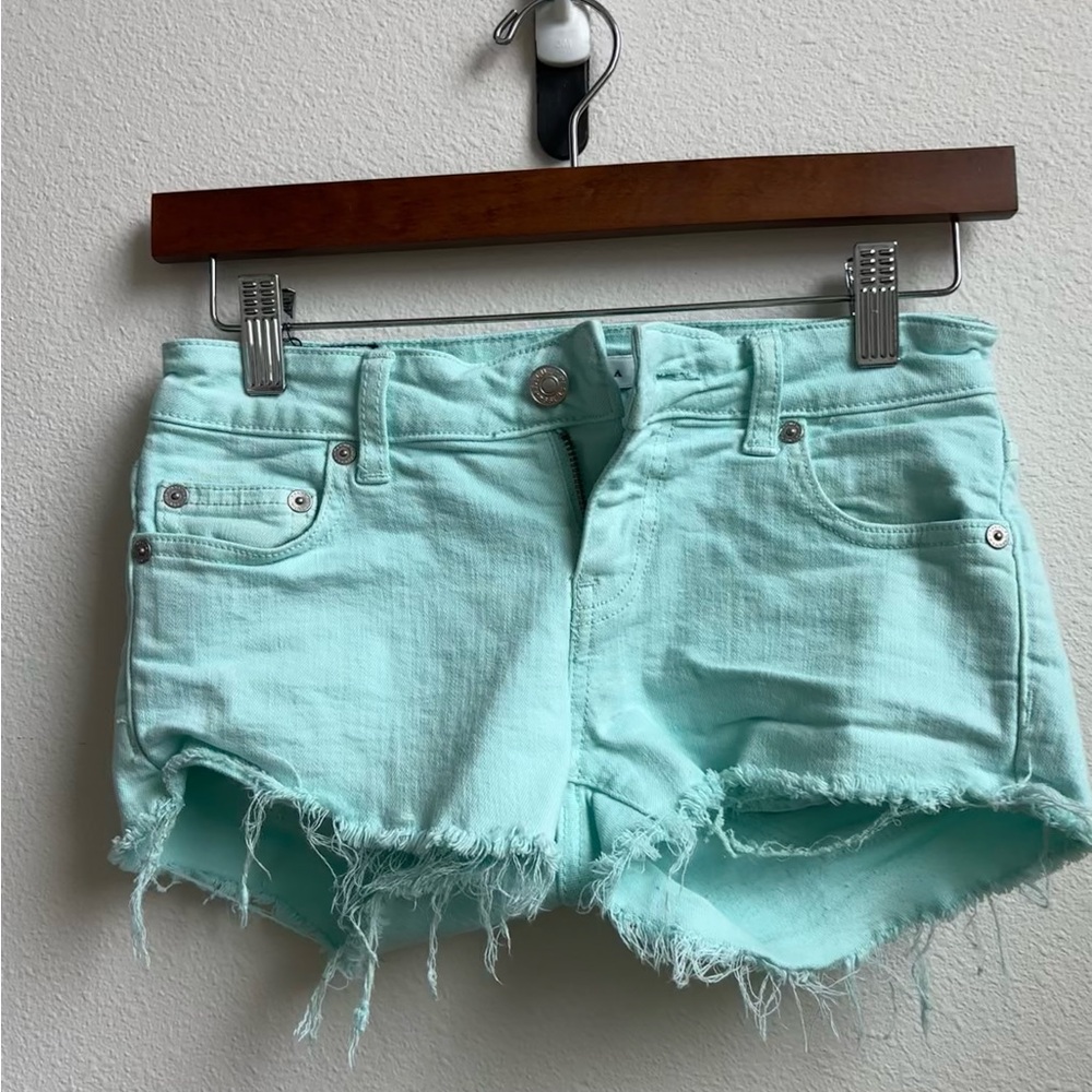 Aritzia Talula mint Green Denim Frayed Hem Women's Shorts
